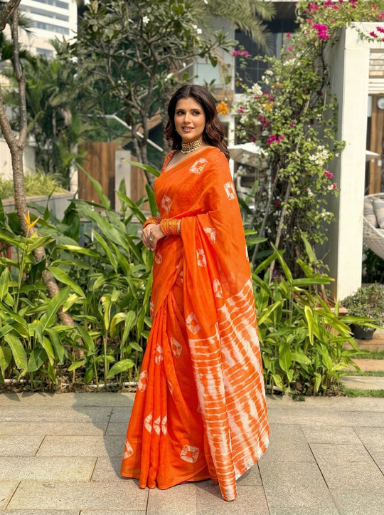 Tie and Dye Printed Cotton Saree