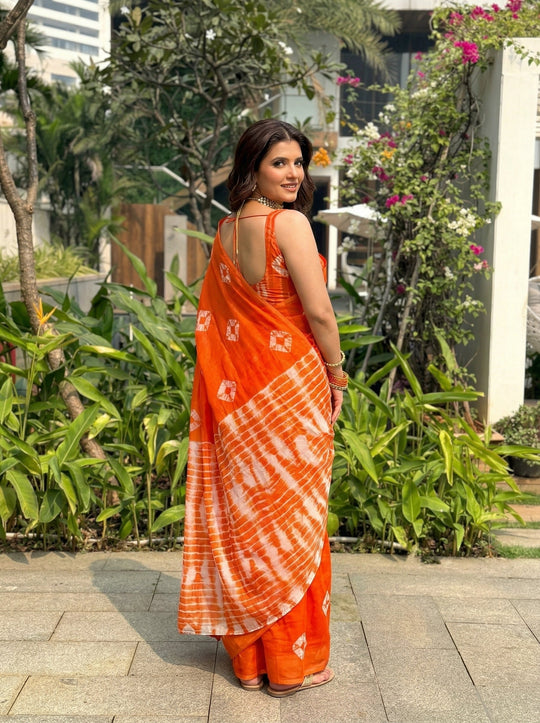 Tie and Dye Printed Cotton Saree