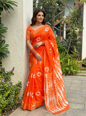 Tie and Dye Printed Cotton Saree