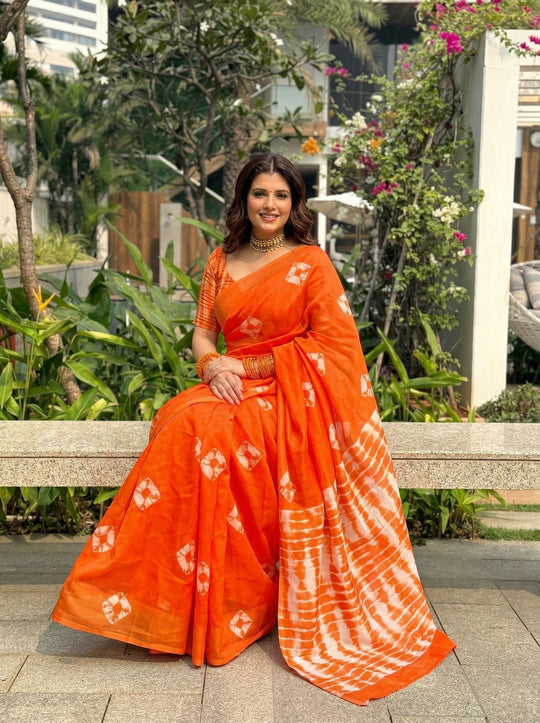 Tie and Dye Printed Cotton Saree