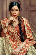 Womens Banarasi Silk Grey Saree With Blouse Piece