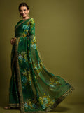 Georgette Chiffon With Flower Print With Embroidered Foil Work Saree