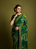Georgette Chiffon With Flower Print With Embroidered Foil Work Saree