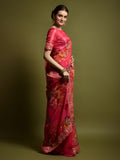 Georgette Chiffon With Flower Print With Embroidered Foil Work Saree