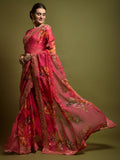 Georgette Chiffon With Flower Print With Embroidered Foil Work Saree