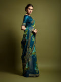 Georgette Chiffon With Flower Print With Embroidered Foil Work Saree