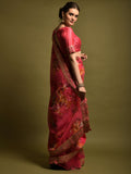 Georgette Chiffon With Flower Print With Embroidered Foil Work Saree