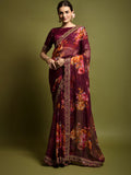 Georgette Chiffon With Flower Print With Embroidered Foil Work Saree