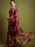 Georgette Chiffon With Flower Print With Embroidered Foil Work Saree