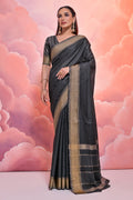 Black Cotton Saree With Blouse Piece