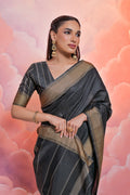 Black Cotton Saree With Blouse Piece