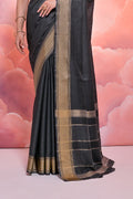 Black Cotton Saree With Blouse Piece