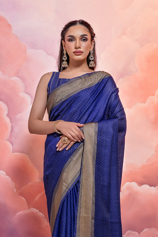 Blue Cotton Saree With Blouse Piece