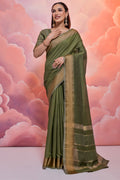 Green Cotton Saree With Blouse Piece