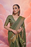 Green Cotton Saree With Blouse Piece