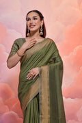 Green Cotton Saree With Blouse Piece