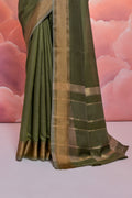 Green Cotton Saree With Blouse Piece