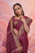 Maroon Cotton Saree With Blouse Piece