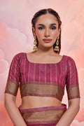 Maroon Cotton Saree With Blouse Piece