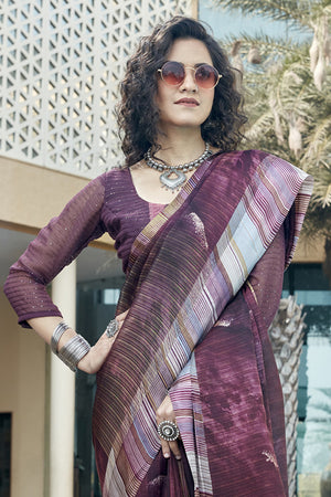 Wine Brown Organza Saree