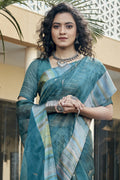 Ocean Blue Organza Saree