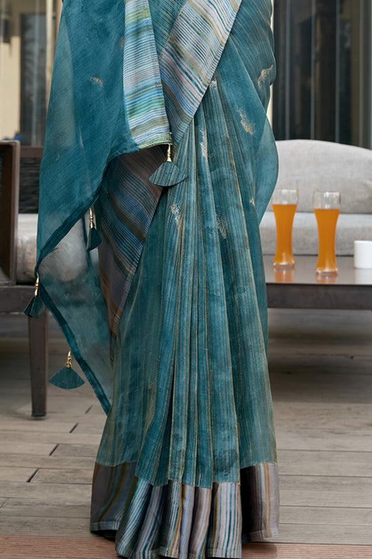 Ocean Blue Organza Saree