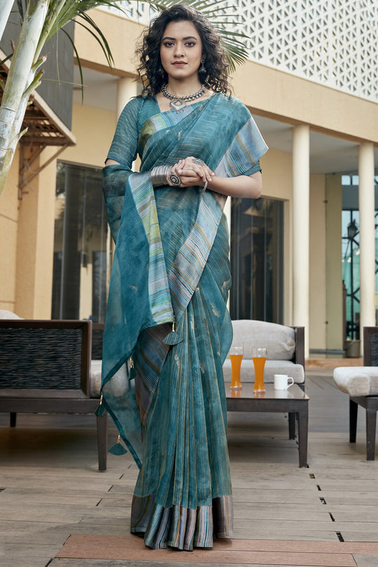 Ocean Blue Organza Saree