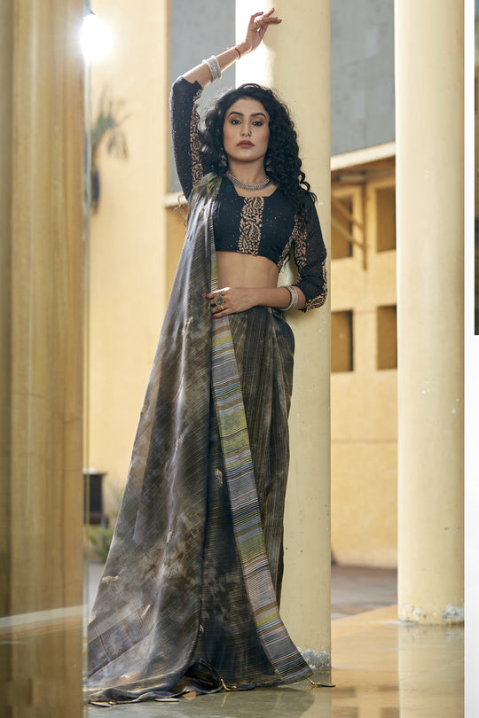 Deep Grey Organza Saree