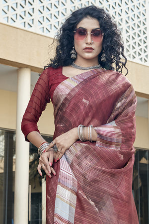 Brick Brown Organza Saree