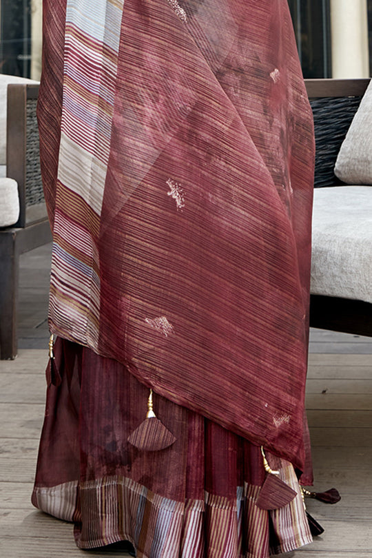 Brick Brown Organza Saree