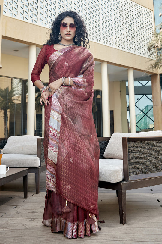 Brick Brown Organza Saree