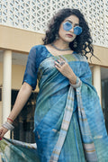 Sky Blue Organza Saree