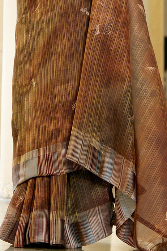 Mapple Brown Organza Saree