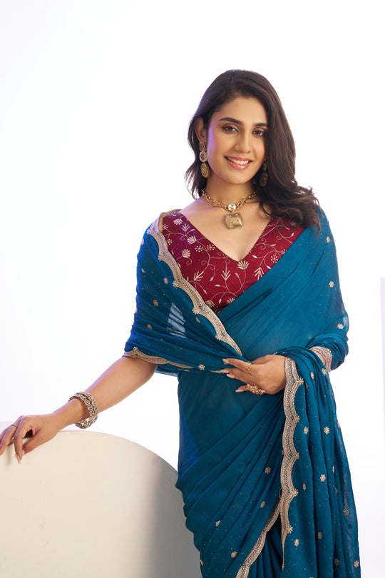 Vichitra Crunchy Sequins Embroidered Work With Blouse Piece