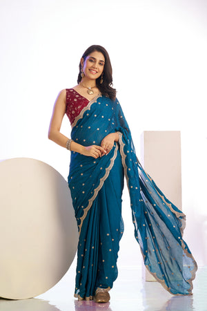 Vichitra Crunchy Sequins Embroidered Work With Blouse Piece