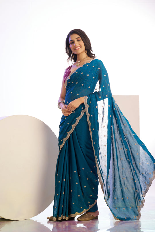 Vichitra Crunchy Sequins Embroidered Work With Blouse Piece