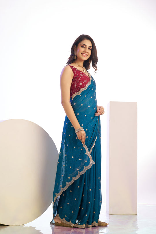 Vichitra Crunchy Sequins Embroidered Work With Blouse Piece