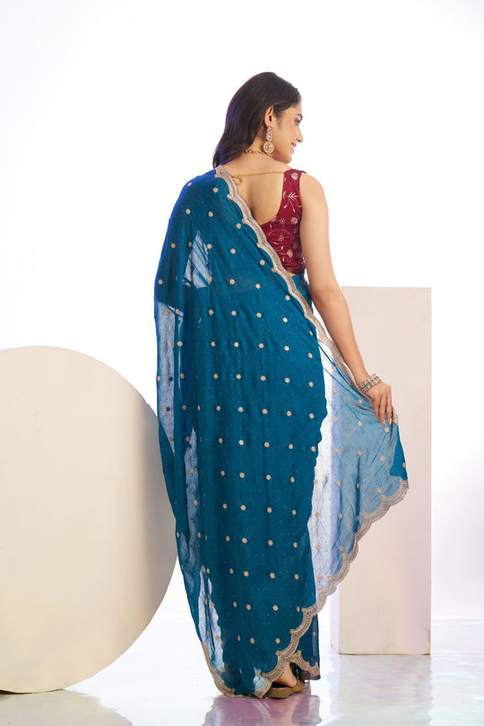 Vichitra Crunchy Sequins Embroidered Work With Blouse Piece