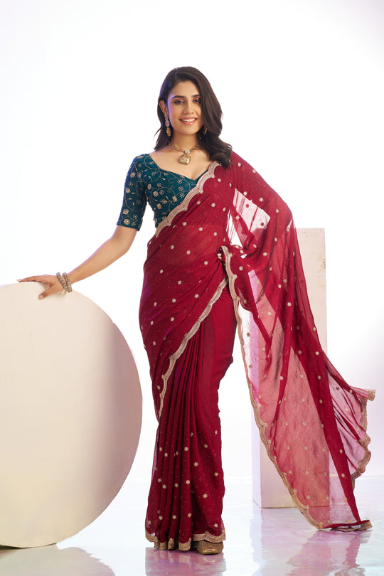 Vichitra Crunchy Sequins Embroidered Work With Blouse Piece