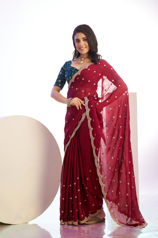 Vichitra Crunchy Sequins Embroidered Work With Blouse Piece