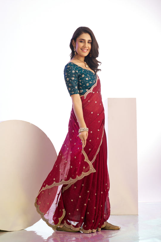 Vichitra Crunchy Sequins Embroidered Work With Blouse Piece