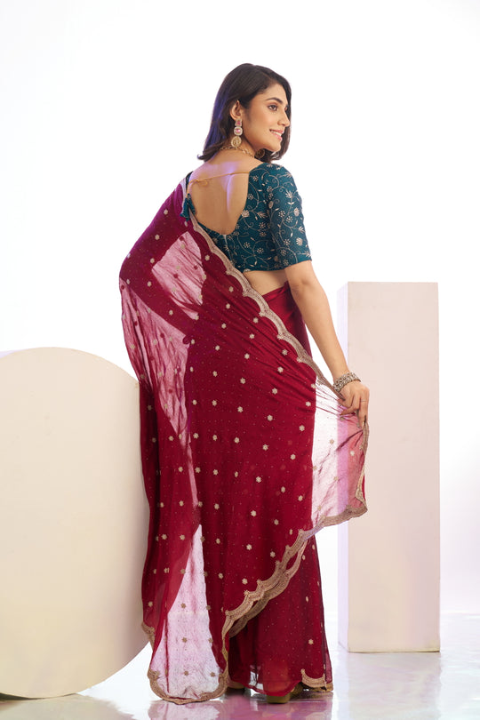 Vichitra Crunchy Sequins Embroidered Work With Blouse Piece