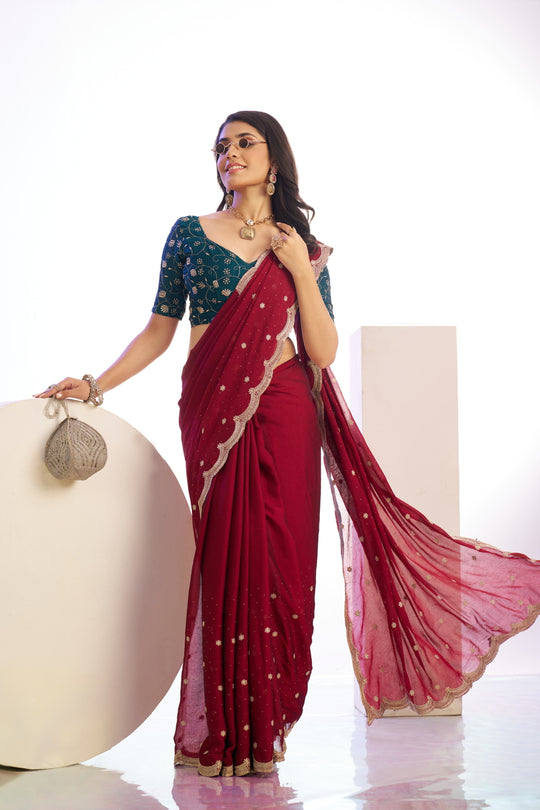 Vichitra Crunchy Sequins Embroidered Work With Blouse Piece