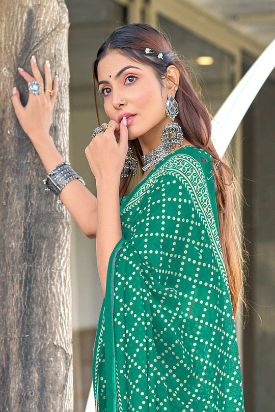 Teal Green Bagru Block Print Mulmul Cotton Sarees Saree With Blouse Piece