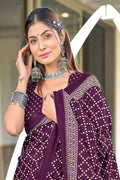 Wine Bagru Block Print Mulmul Cotton Sarees Saree With Blouse Piece