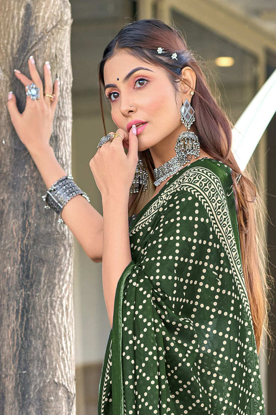 Green Bagru Block Print Mulmul Cotton Sarees Saree With Blouse Piece