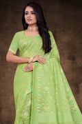 Womens Cotton Green Saree With Blouse Piece