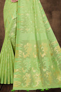 Womens Cotton Green Saree With Blouse Piece