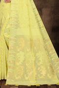 Womens Cotton Yellow Saree With Blouse Piece