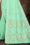 Womens Cotton Green Saree With Blouse Piece